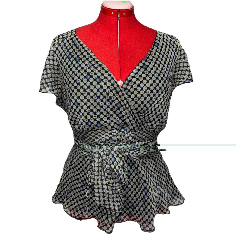 Vintage Ideology Woman Sz 2X 100 Percent Silk Lined Sheer Flutter Blouse Peplum